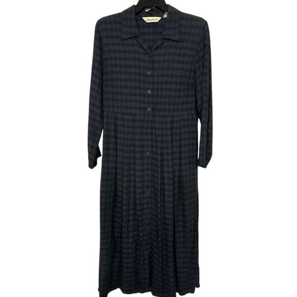 Eddie Bauer Dresses & Skirts - Eddie Bauer Vntg Blue Plaid Button Down Relaxed Shirt Dress Midi Med Country